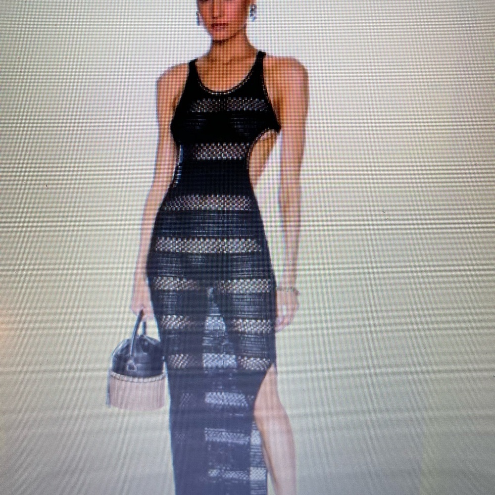 Saint Laurent Black Crochet Maxi Dress with Side Cutout Medium
